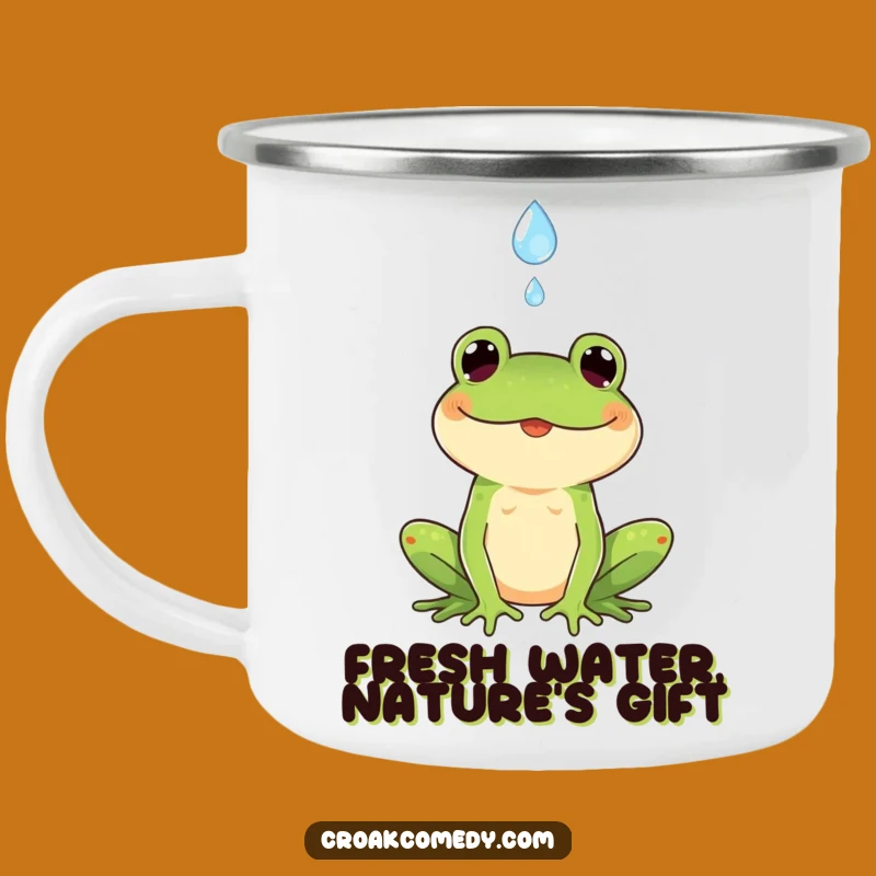 Funny Frog Camping Mug: Cheerful Raindrop Catcher Enamel Mug, Ideal Funny Gift Outdoors