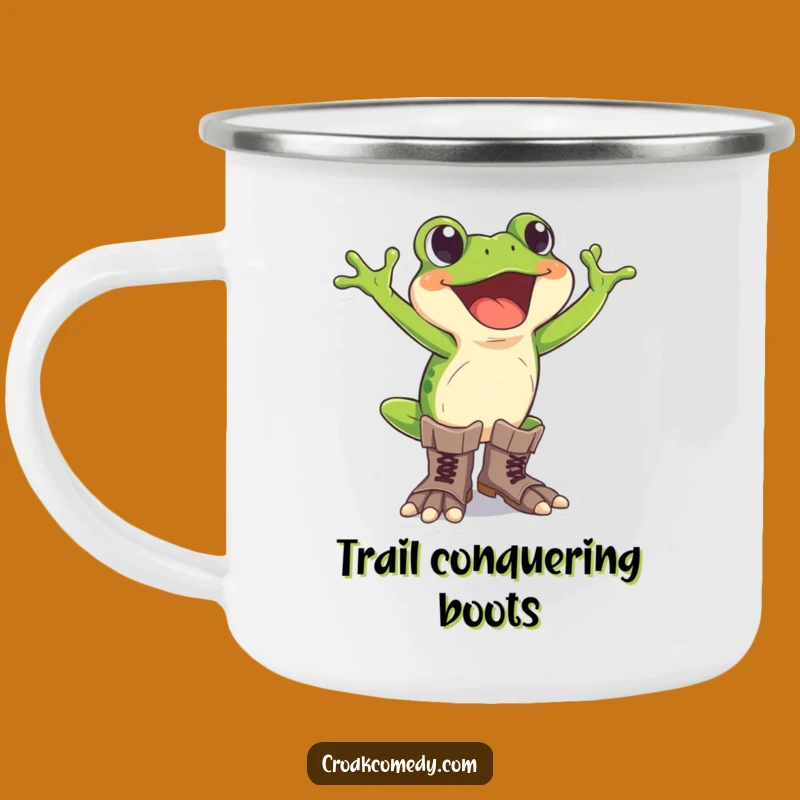 Funny Frog Camping Mug - Excited Boots Cup, Outdoor Adventure Humorous Gift
