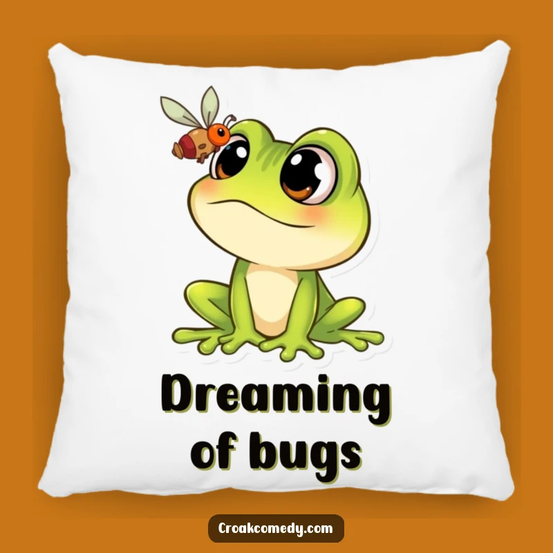 Funny Frog Cozy Pillow: Wide-Eyed Cartoon Frog Dream of a Fly, Soft Funny Gift