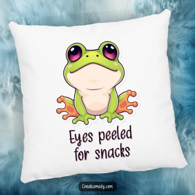 Funny surprised frog pillow featuring a cute amphibian with wide, shocked eyes, offering cozy and humorous decor.