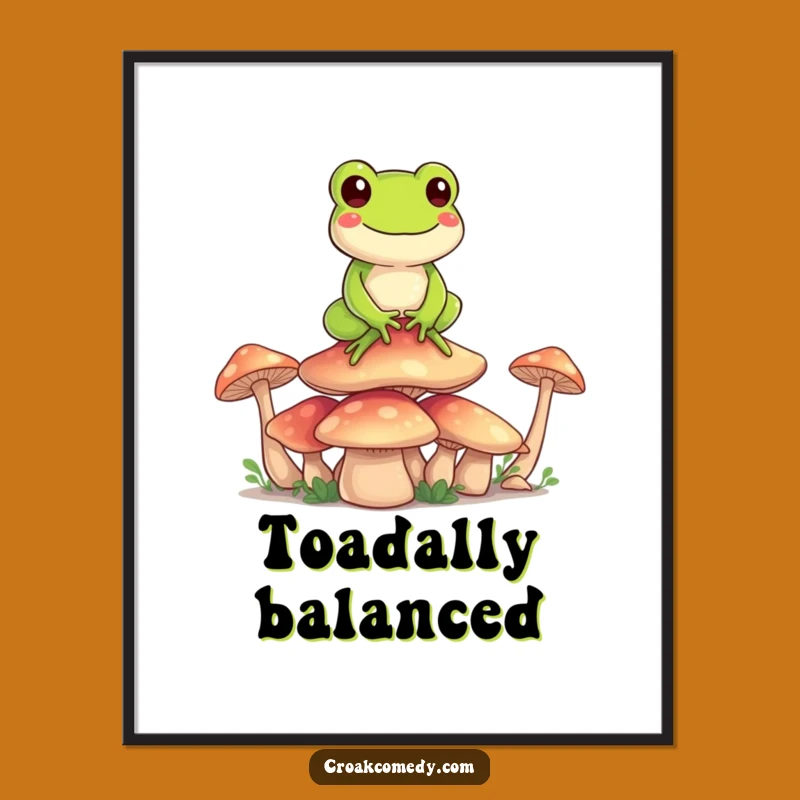 Funny Frog Mushroom Art Print: Happy Character's Balance, Instant Funny Gift Download