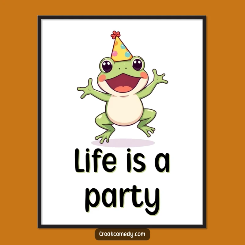 Funny Frog Party Hat Digital Print: Cute Hopping Amphibian Art for Instant Hilarious Decor!