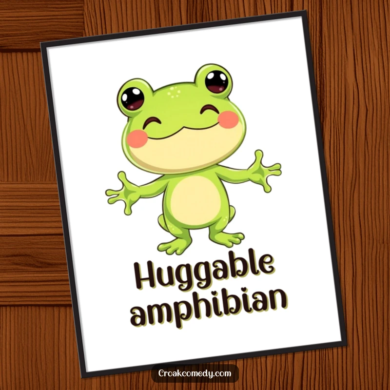 Funny Digital Art Print of a jubilant frog with arms outstretched, ready for a hug, perfect for framing.