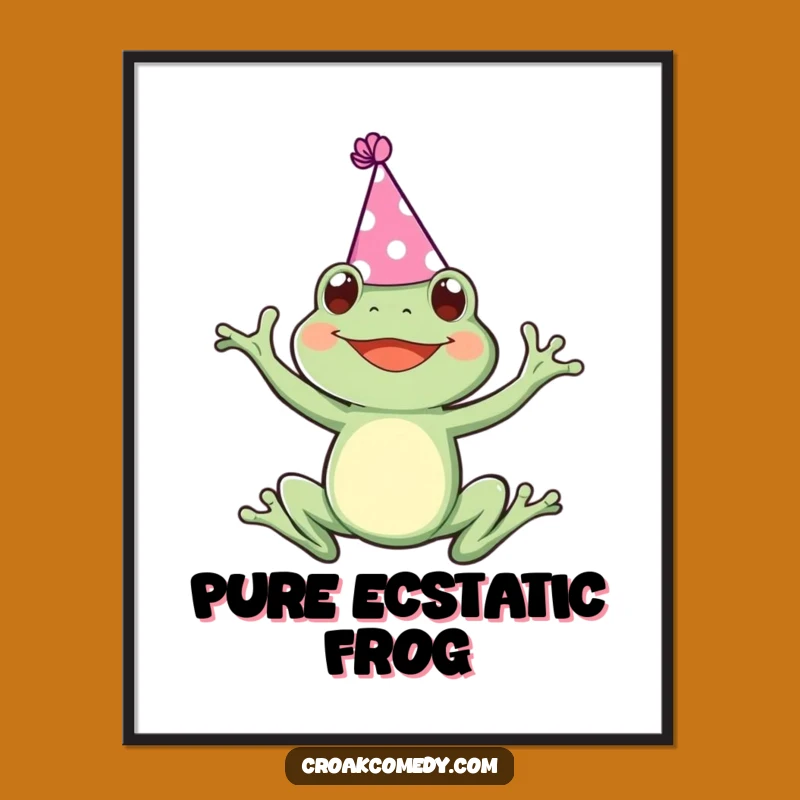 Funny Party Frog Digital Art: Joyful Leaping Print, Instant Funny Gift Download