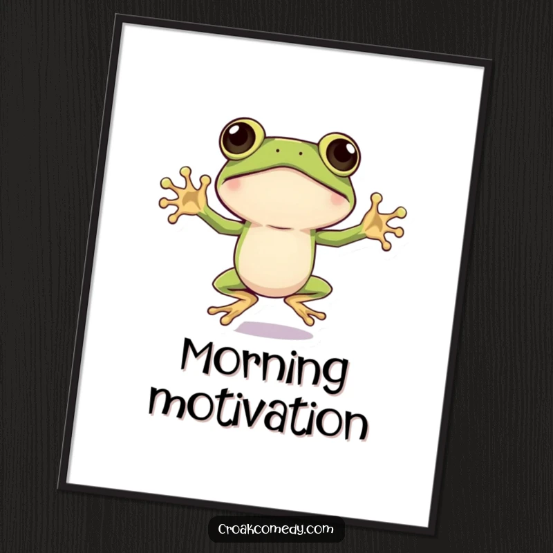 Funny Frog Digital Art Print: A wide-eyed frog enthusiastically doing a jumping jack, creating an instant burst of energetic humor, a funny gift.