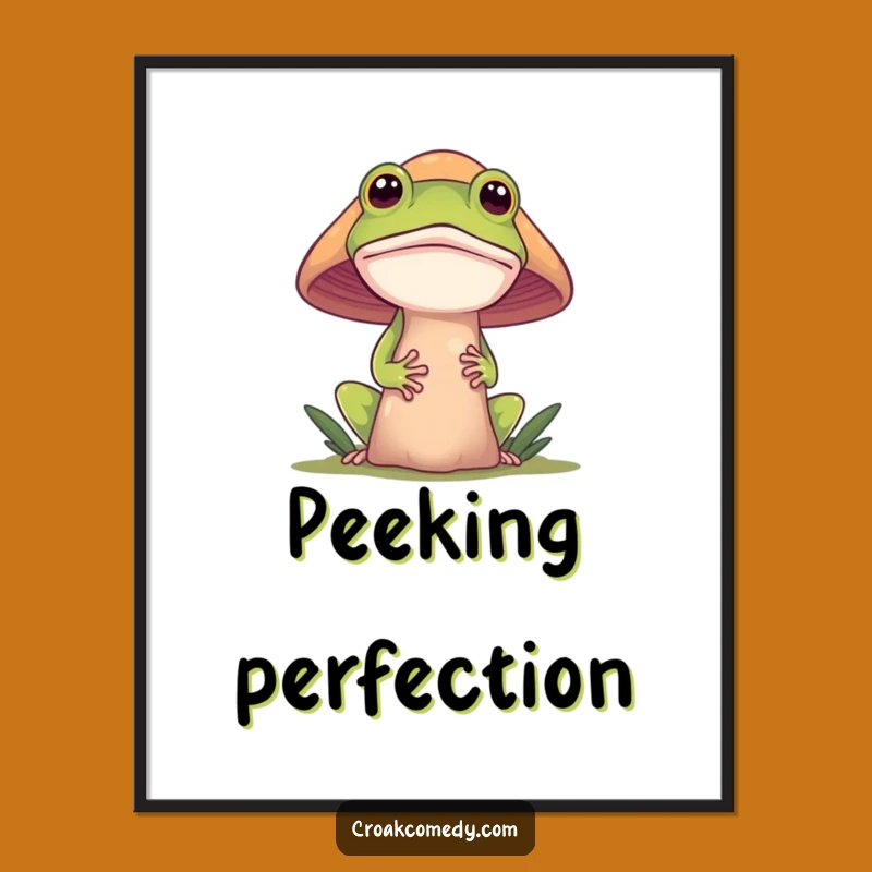 Funny Frog Art: Curious Mushroom Peek Digital Print, Whimsical Funny Gift