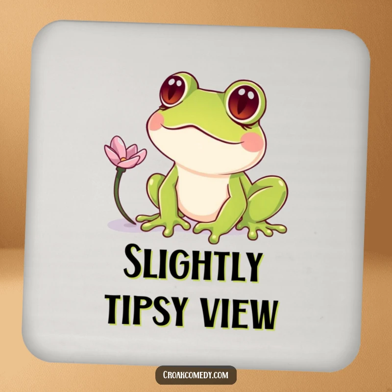 Funny Frog Coaster: A frog with crossed eyes looking at a petal, adding a touch of humorous protection.