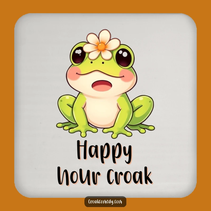 Funny Frog Drink Coaster: Happy Flower Protector, Humorous Table Decor