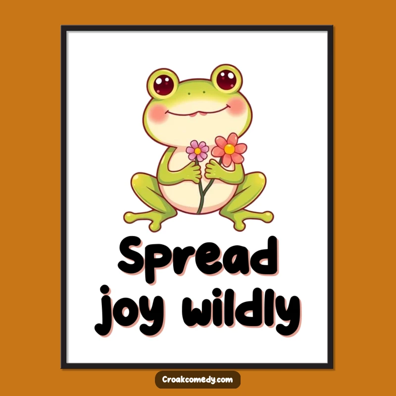 Funny Frog Flower Poster: Hilarious Amphibian Art Spreading Joyful Vibes