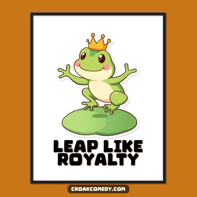 Funny Royal Frog Poster: Happy Leaping King Amphibian Art