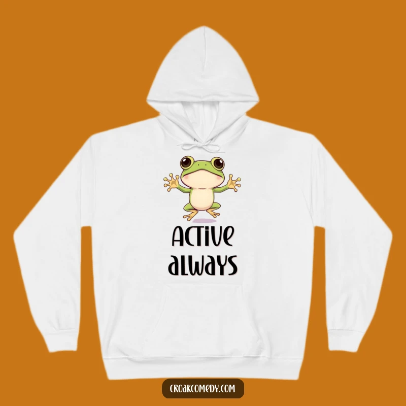 Funny Big Eyed Frog Jumping Jack Hoodie: Energetic Amphibian Sweatshirt for a Hilarious Gift!