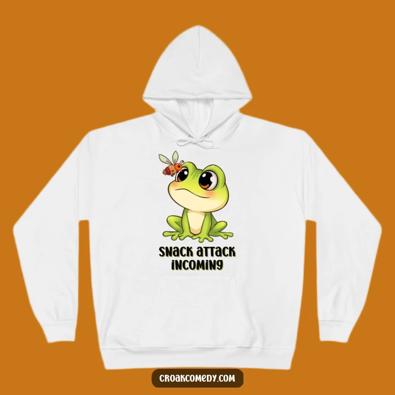 Funny Frog Hooded Sweatshirt: Wide-Eyed Cartoon Frog Obsessed with a Fly, Great Funny Gift