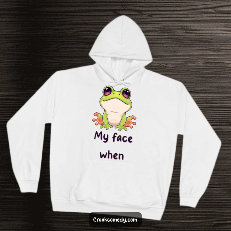 Funny surprised frog hoodie with a wide-eyed amphibian looking up in comical, wide-mouthed astonishment.
