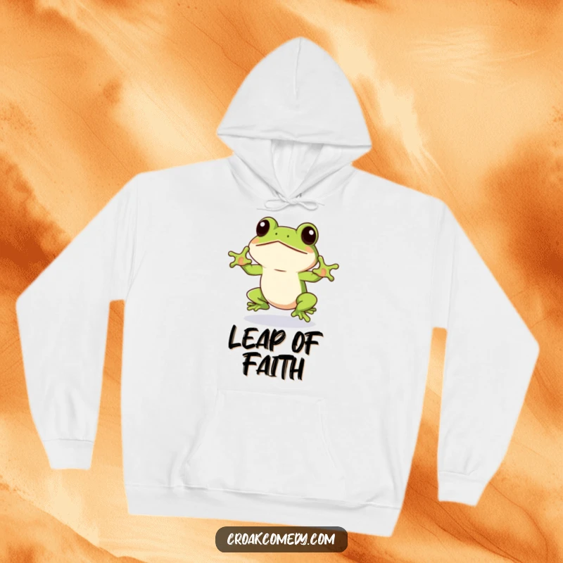 Funny Frog Hoodie showing an eager frog winking, ready to jump, combining warmth with a humorous and adventurous spirit.