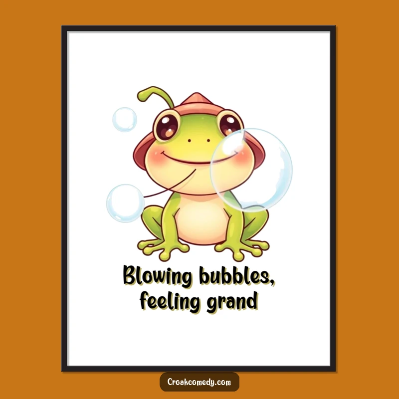 Free Printable Wall Art: Frog Blowing Bubbles, Whimsical Decor Download