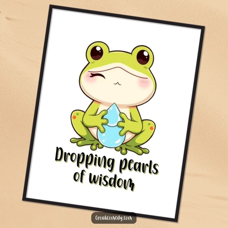 Funny Free Printable Wall Art: A frog with a wink holds a sparkling dewdrop, adding playful decor.
