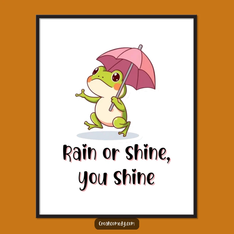 Free Printable Frog Wall Art: Funny Hopping Umbrella Downloadable Gift