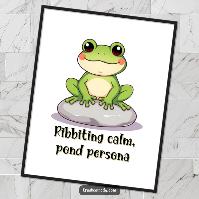 Funny Free Printable Wall Art: A content frog lounges on a stone, offering tranquil and humorous artistic flair.