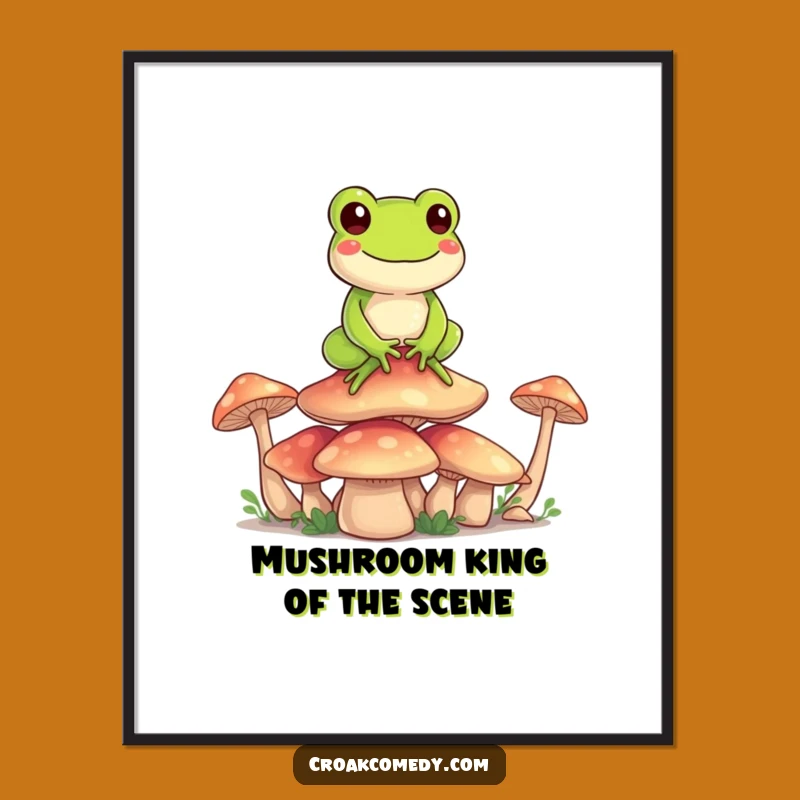 Funny Free Printable Wall Art: Frog's Mushroom Balance, Enchanting Downloadable Decor