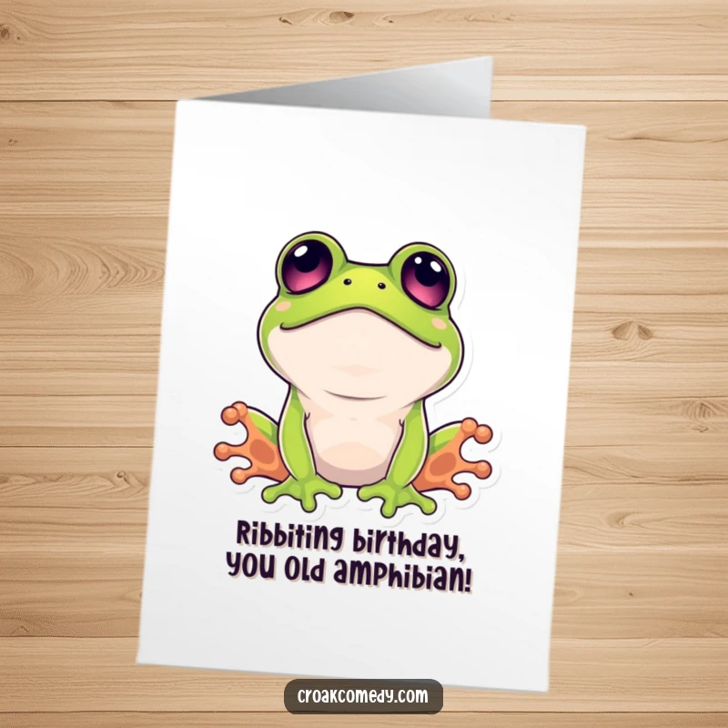 Funny Free Printable Birthday Card featuring a shocked frog with wide eyes looking up in disbelief.