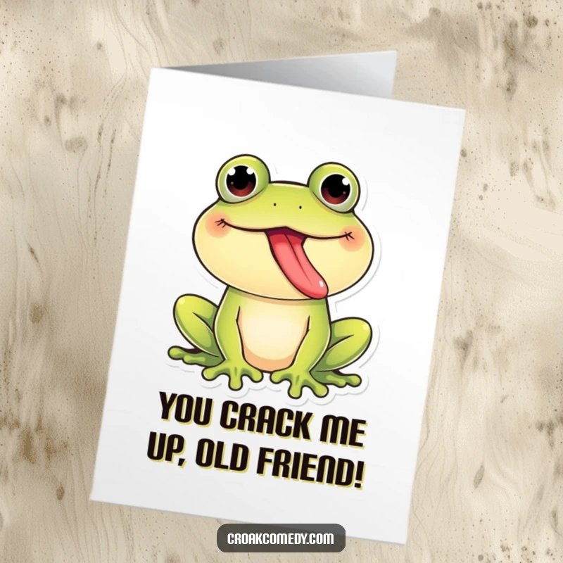 Funny Free Printable Birthday Card: A mischievous frog sticks its tongue out playfully, a downloadable gift for a good laugh.