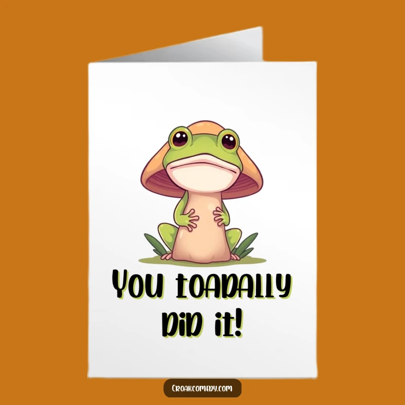 Free Printable Congrats Card: Curious Frog Behind Mushroom, Surprising Success