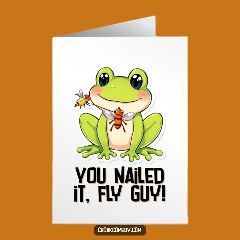 Free Printable Congrats Card: Froggy Fly Catch - Celebrate Success with this Downloadable Gift!