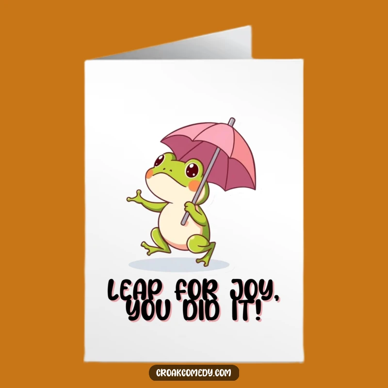 Free Printable Frog Congratulations Card: Funny Hopping Umbrella Downloadable Gift