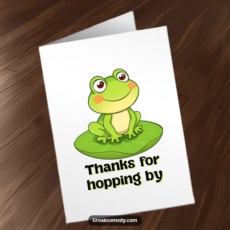 Funny Free Printable Thank You Card: A smiling frog hops on a lily pad, sending cheerful thanks.
