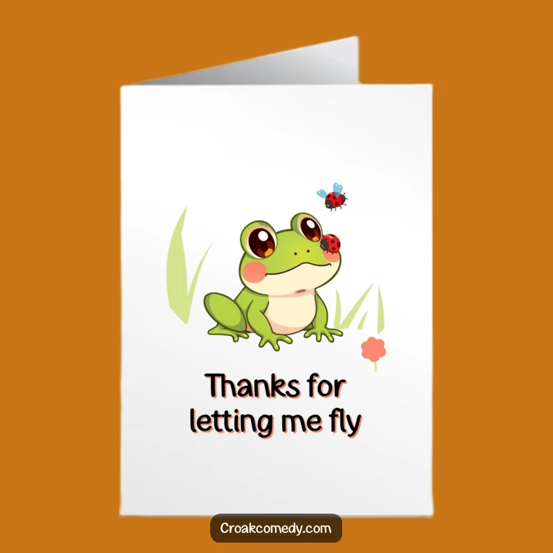 Free Printable Thank You Card Frog Watching Ladybug Funny Downloadable Gift