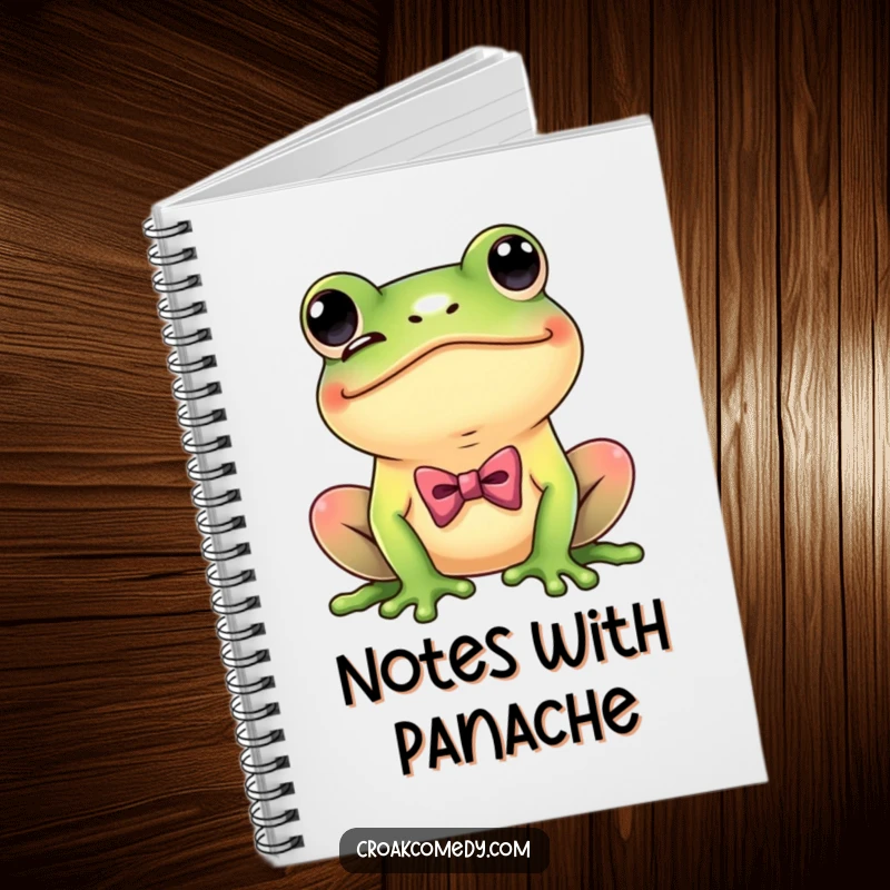 Funny Dapper Frog Notebook with a playful frog with a bow tie, winking coyly, perfect for jotting elegant ideas.