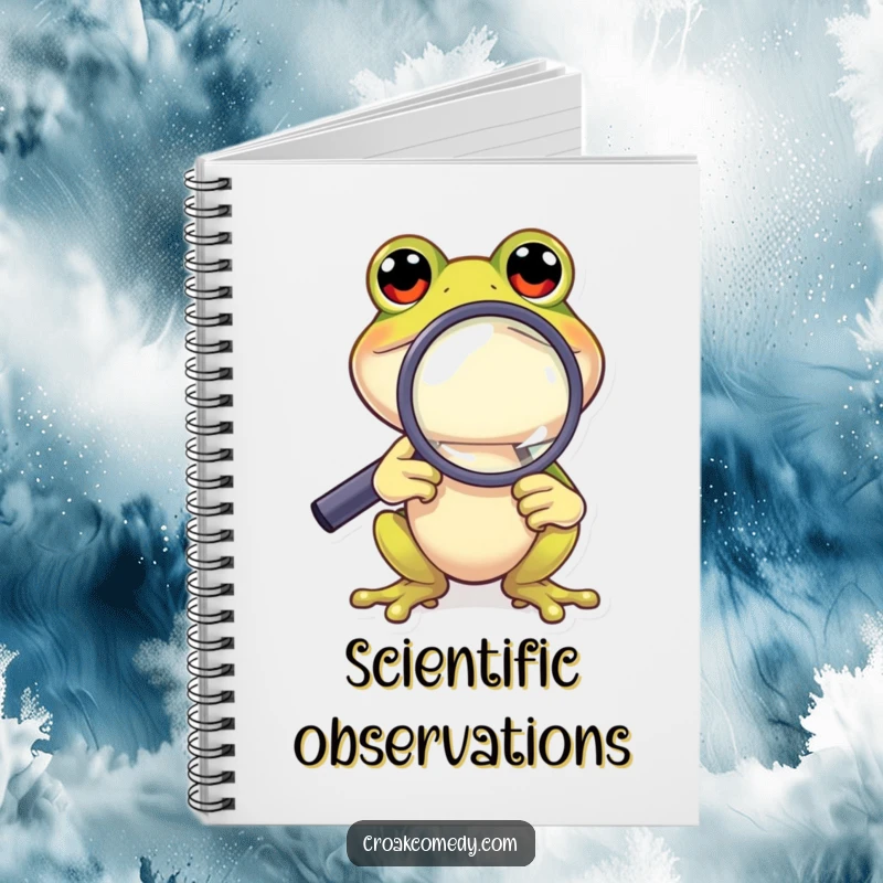 Funny Frog Notebook: A curious frog peering through a magnifying glass, designed for jotting down investigative notes humorously.