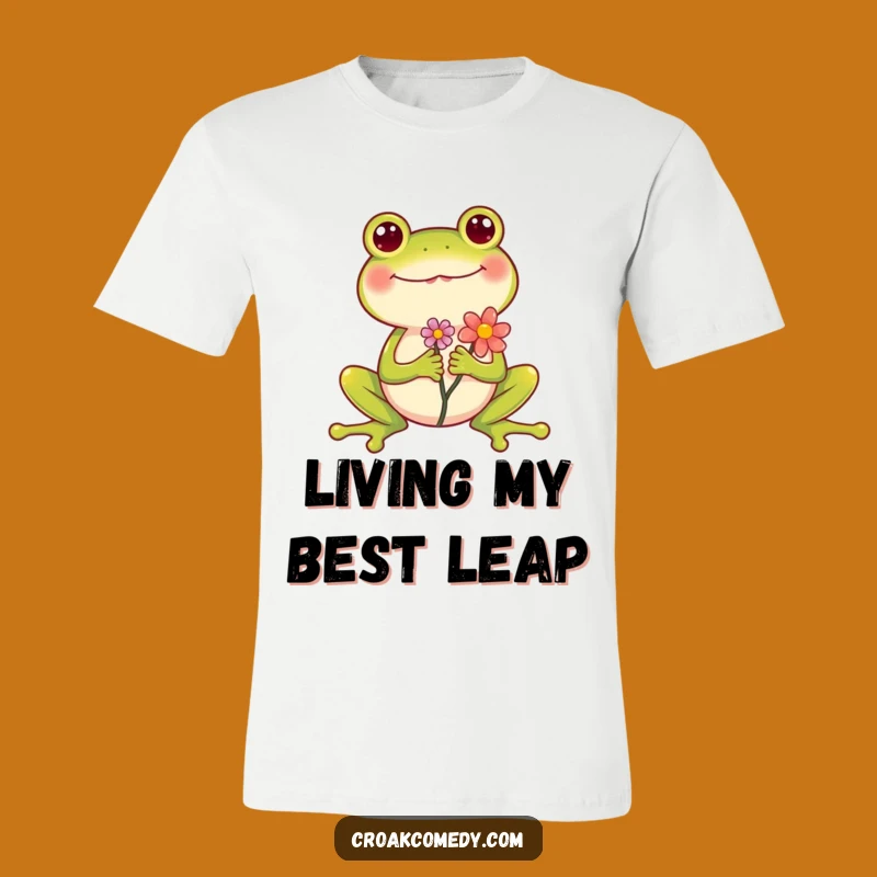 Funny Frog Flower Tee: Comical Amphibian Spreading Joy with Wide Legs