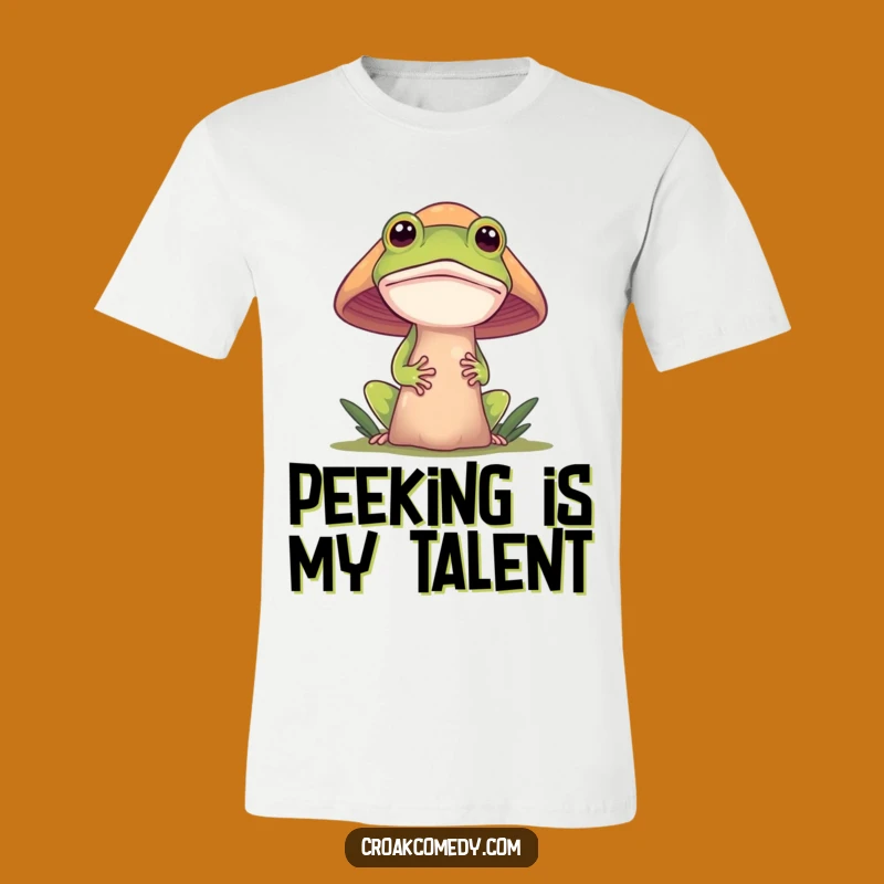Funny Frog Tee: Curious Mushroom Peeker Shirt, Whimsical Funny Gift