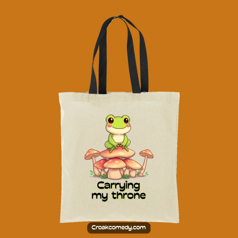 Funny Frog Forest Tote Bag: Happy Character's Mushroom Perch, Practical Funny Gift