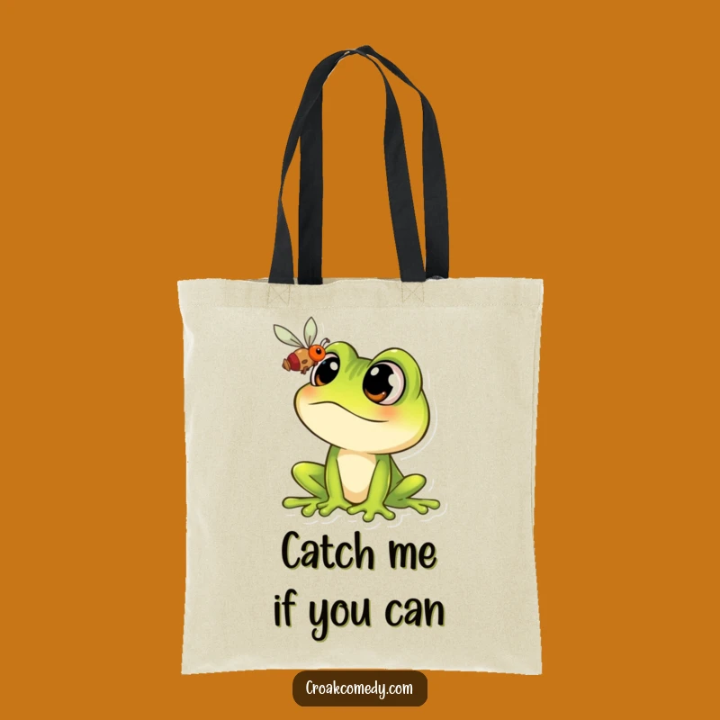 Funny Frog Grocery Tote: Cartoon Frog's Fly Fixation, A Practical Funny Gift Bag