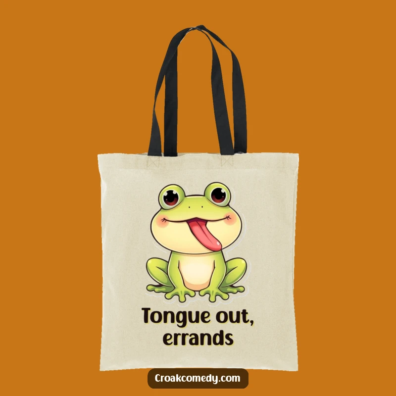 Funny Giggling Frog Tongue Out Tote Bag: Playful Amphibian Carry-all for a Hilarious Gift!